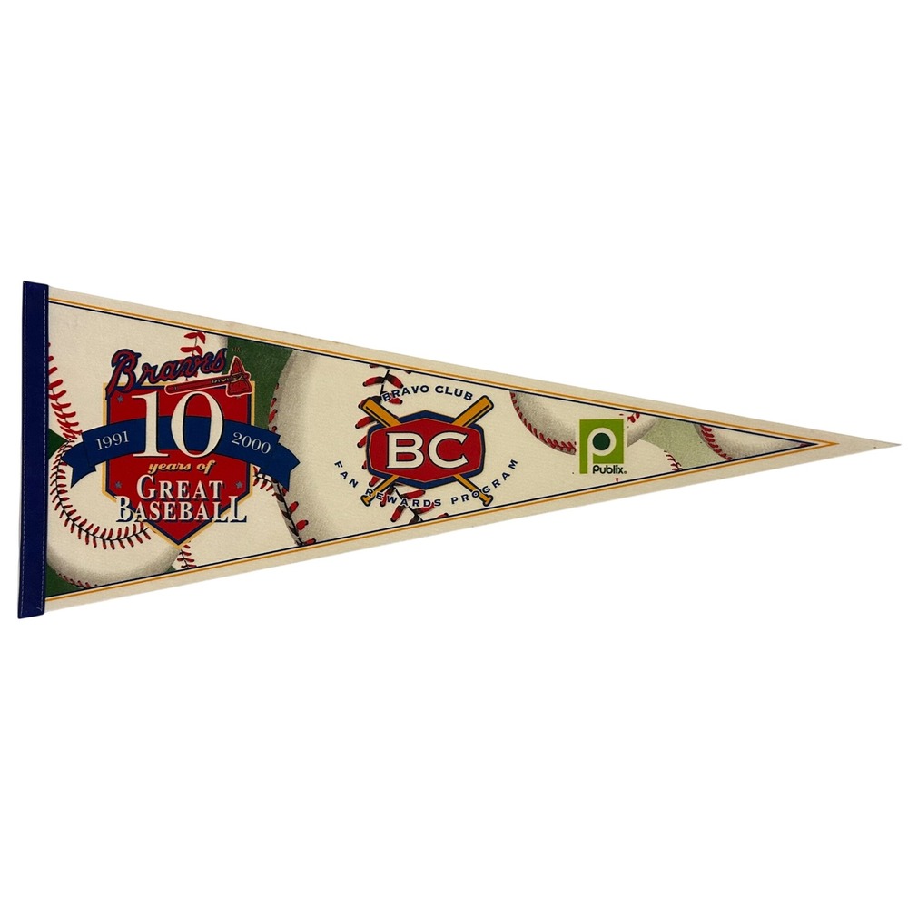 Vintage Atlanta Braves 10 Years of Great Baseball 1991-2000 Pennant Publix BC
